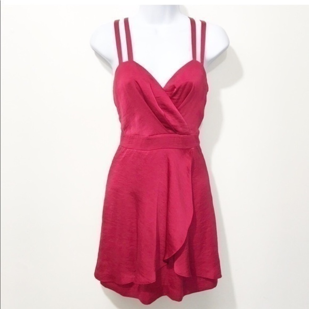 BCBGeneration Hot Pink Wrap-Style Mini Dress with Double Straps